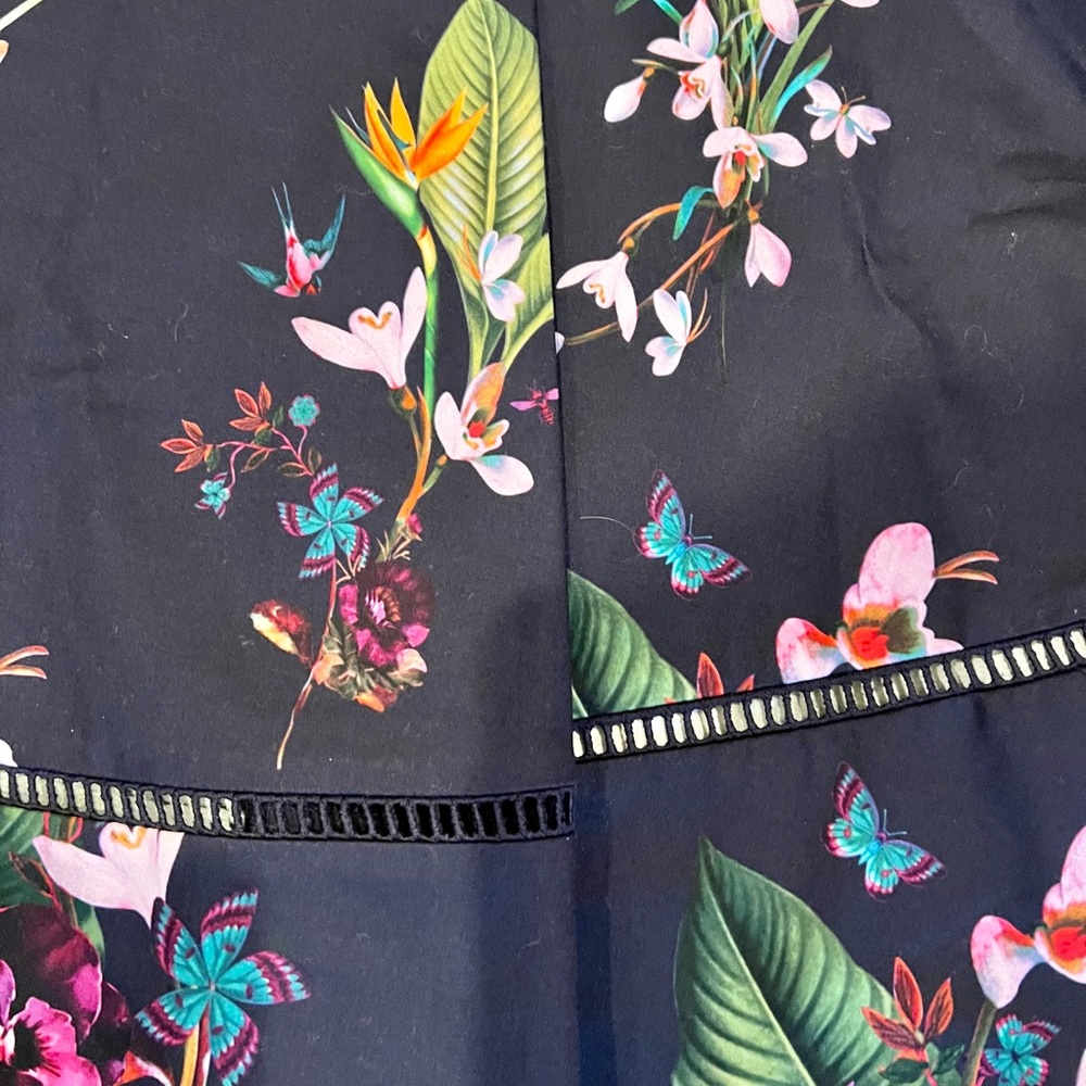 TED BAKER Plio Tropical Oasis Dipped Hem Skirt Navy - Picture 7 of 11